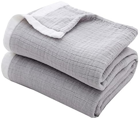SE SOFTEXLY Kuscheldecke Baumwolle 100%, 4-lagige Weiche Kuscheldecke Musselin Tagesdecke, Bett-Überwurf Sommerdecke Sofadecke Wohndecke für Ganze Saison als Sofaüberwurf Grau Blanket 130x150cm