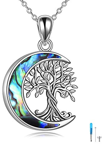 YAFEINI Tree of Life Urn Necklaces for Ashes Sterling Silver Celtic Knot Moon Tree of Life Cremation Jewelry for Ashes Memory Jewelry for Women Men
