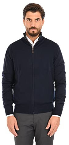 Cardigan Uomo con Zip Lana e Cashmere Maglione con Cerniera Collo Alto (Blu, M)