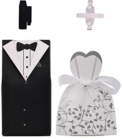 100 Stück Gastgeschenke Schachtel Hochzeit, Hochzeit Süßigkeiten Schachtel, Hochzeits Süßigkeiten Box, Bräutigam Braut Candy Boxen, Süßigkeiten Schachtel, Braut und Bräutigam Geschenkbox Gastgeschenk