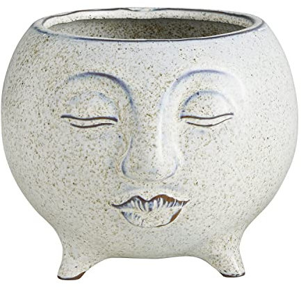 47th & Main Speckled White Glazed Ceramic Planter Pot with Legs for Flowers Succulents and Small Plants, Large, Face