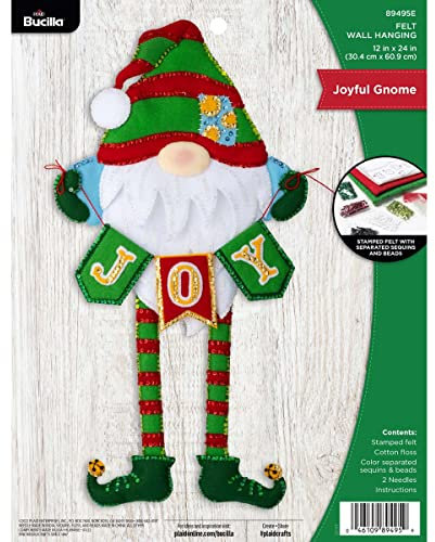 Bucilla Filzapplikation Wandbehang Kit, fröhlicher Zwerg Filz Applique Wandbehang Kit, perfekt für Halloween DIY Needlepoint Kunst und Handwerk, 89495E