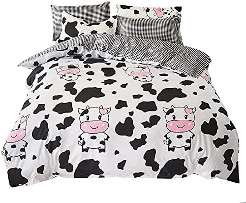 Kids Girls Cartoon Duvet Cover Set King Cow Print Cartoon Children Bedding Set Stripe Decor Modern Soft Reversible Comforter Cover Set For Teen Boys 3 Pcs Cartoon Animal Decor Children Bedding Set