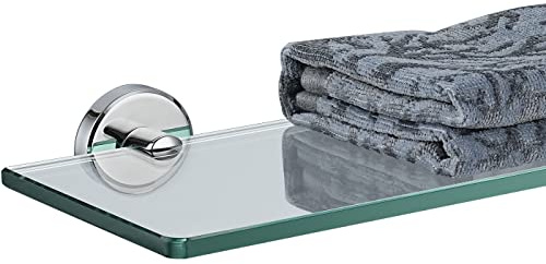 JQK Badezimmer-Glasregal, Chrom, gehärtetes Glas, Duschaufbewahrung, 50,8 x 12,7 cm, 304 Edelstahl, poliertes Chrom Wandhalterung, TGS101L20-CH