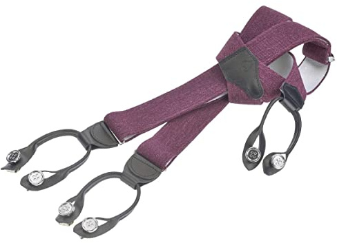 Dethloff Hosenträger Herren breit 36mm rot meliert Y-Form Holländer 120cm Leder mit Knöpfen