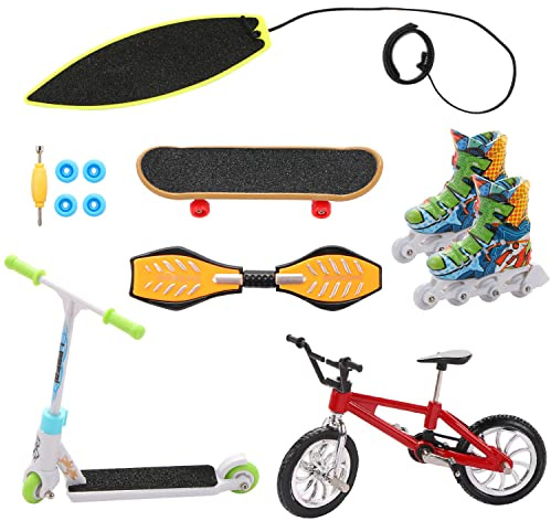 LALASTYLE Mini Finger Toy Set - Surfboard, Skateboard, Bicycle, Scooter, Vitality Board - 1 Pair Skates - Training Tricks Props