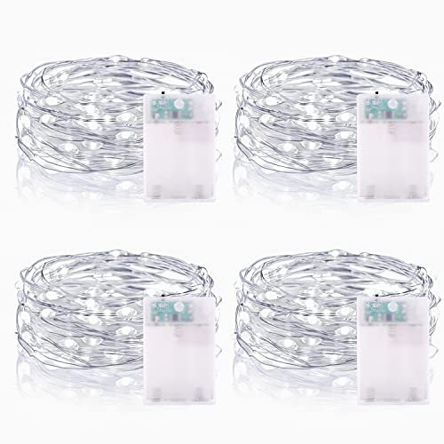 Vacoulery Lichterketten Batterie Timer [4 Pack], 2M 20 LED Lichterkette Batterie Wasserdichte Lichterketten für Zimmer Weihnachten Halloween Hochzeit Deko (Kaltweiß, 4 Stück)