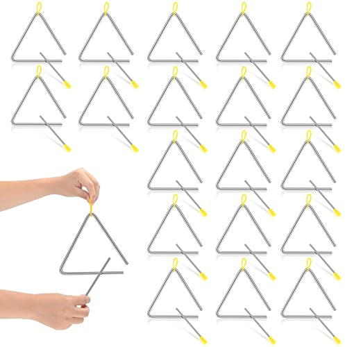 20 Pcs 6 Inch Steel Triangle Instrument Percussion Instrument Musical Instruments Hand Percussion Triangles Rhythm Triangle Instrument with Striker for Kids Adults