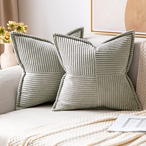 MIULEE 2er Set Kordsamt Kissenbezüge Samtkissen Weich Dekokissen Dekorativ Kissenbezug Modern Kissenhülle Sofakissen Zierkissen Couchkissen für Wohnzimmer Schlafzimmer Hellgrau 45x45 cm