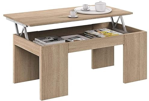 Mondo Viro Couchtisch für Kaffee mit Aufbewahrungsbox und Aufstellplatte H 48 cm (Eiche)