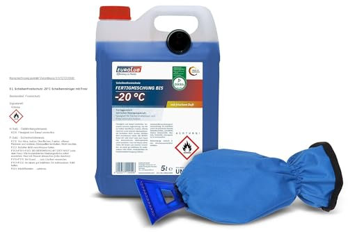 EUROLUB 1x Scheibenfrostschutz 5l bis -20° Gebrauchsfertig Frostschutzmittel Scheibenwaschanlage + 1x Eisschaber Eiskratzer mit Handschuh