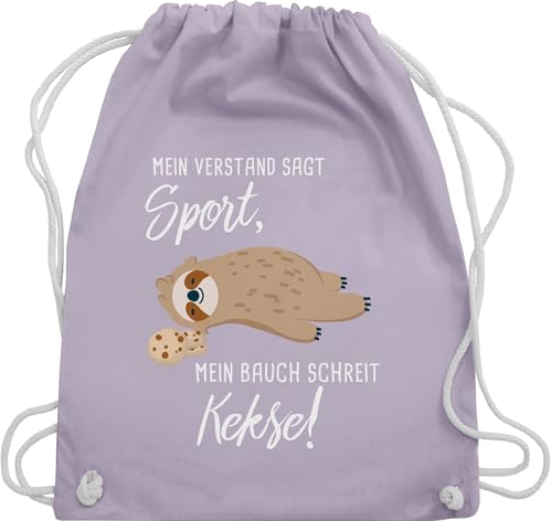 Turnbeutel Rucksack - Sprüche Statement - Mein Bauch schreit Kekse! Faultier - Unisize - Pastell Lila - kekse bags faultieren turn beutel sport spruch stoff faultier, beuteltasche sloth stoffbeutel
