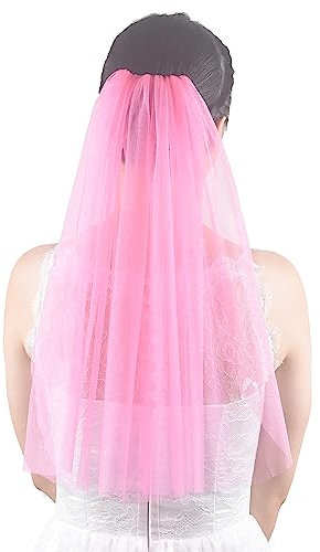 FANFAN Schleier für Junggesellinnenabschiede, glitzernd, lustiger Partyschleier, Brautschmuck, Brautschleier, Glitzer, Brautschleier für Damen, Y066, Knallpink (Hot Pink), 51 cm