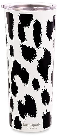 kate spade new york Cute Stainless Steel Mug, 24 Ounce Travel Tumbler, Double Wall Insulated Cup with Lid, Modern Leopard