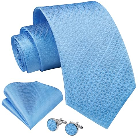 Enlision Krawatte Blau Krawatten für Herren Hochzeit Einfarbig Krawatte mit Einstecktuch und Manschettenknöpfe Set Seidenkrawatte Elegant Business