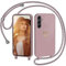 CaseLover Handyband für Samsung Galaxy A14 5G/4G Hülle mit Band, Herz Muster Silikon Necklace Handyhülle mit Abnehmbar Kordel zum Umhängen Stossfest Bumper Handy Schutzhülle für Galaxy A14, Pink