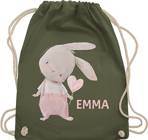 Turnbeutel Rucksack - Süßer Hase Mädchen mit Name personalisiert I Häschen I Rabbit I Langohr I Süße Hasen - Unisize - Olivgrün - personalisierter beutel kinder geschenke kindergarten