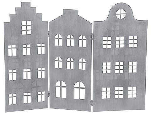 dekorative Silhouette Häuserzeile 3 oder 8 Häuser als Paravent Metall hellgrau weiß schwarz je beidseitig farbig in verschiedenen Größen (groß, hellgrau)