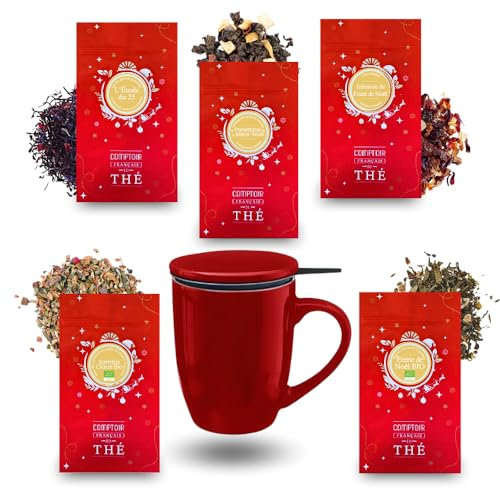 Tisanière rouge + 5x20g de Thés et Infusions de Noël assortis | Cadeau Original pour Noël COMPTOIR FRANÇAIS DU THÉ