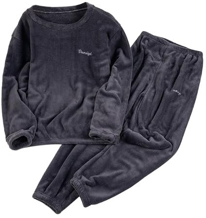 Duohropke Pigiama da donna, set da 2 pigiama con top lungo e pantaloni in pile polare, morbido e caldo, flanella da notte PjS, per donne in flanella, in pile per l'inverno, grigio., S