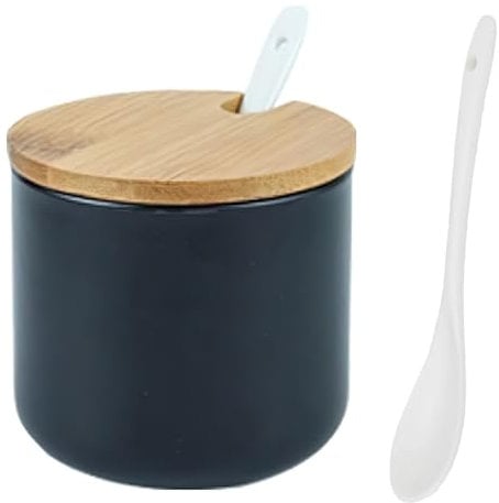 Yhuasia Zuccheriera, Zuccheriera Moderna, Zuccheriera Ceramica, Vasetti da Condimento con Cucchiai Vasetti In Ceramica con Cucchiai e Coperchi In Bambù Per La Conservazione di Zucchero, Sale