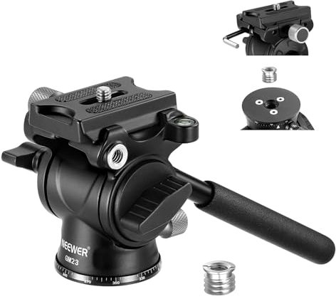 NEEWER Testa Fluida per Treppiede con Maniglia e Sgancio Rapido Tipo Arca, Testa Incli Pan in Lega Alluminio con Base Scalata da ø43mm per Videocamera Fotocamera DSLR Compatta, Max 3kg, GM23 Argento