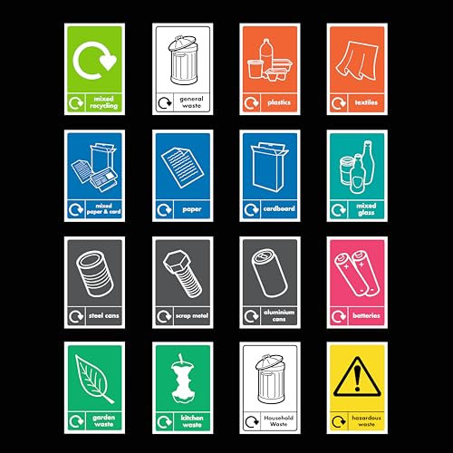 Recycling Sign Sticker - General Waste, Mixed, Paper, Cardboard, Glass - (Choose Size, Material & Fixing Option)