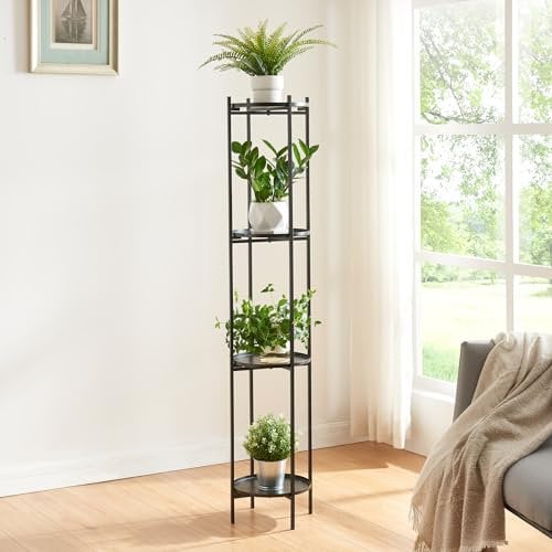 [en.casa] Blumenregal Tuusula Pflanztisch Pflanzenständer mit 4 Ablagen Pflanzregal Blumensäule Metall Blumentreppe Schwarz 134 x 25 cm