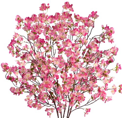 Avoik 5 Stück Kunstblumen Kirschblüten Deko, 100cm Künstliche Seidenblumen Pfirsichblumen Zweige, Lange Stiele Kirschblüten Sakura Frühlingsblumen für Balkon Garten Büro Vase Hochzeit, Rosa
