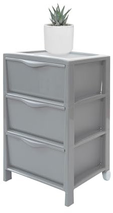 Organizer mit Schubladen und Rollen mit 3 Schubladen - graue Kommode für Schlafzimmer, Büro, Küche, 39,5 x 38 x 63 cm