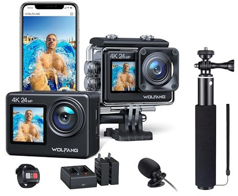 WOLFANG Cámara Deportiva GA200 4K30FPS & Juego de Selfie Stick