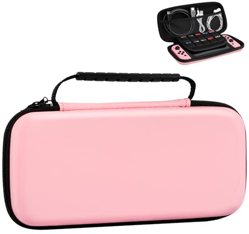 TiMOVO Tasche Kompatibel mit Nintendo Switch OLED Modell 2021 & Switch, Hartschalen Aufbewahrung mit 10 Spielkartenhaltern Switch Konsole Zubehör Dauerhafte Tragetasche Hülle Case, Rosa