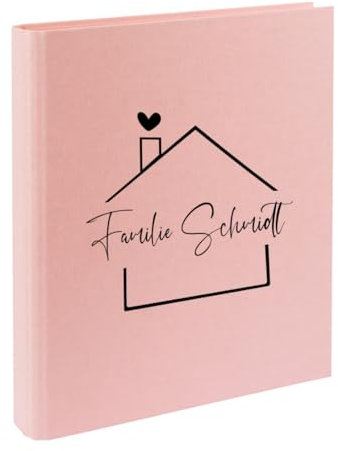 AWASG Dokumentenmappe Familie Haus - Personalisiert mit Namen - Ringbuch Ordner für die Familie - Familienordner Leinen zum Einsortieren von Unterlagen (rosa)