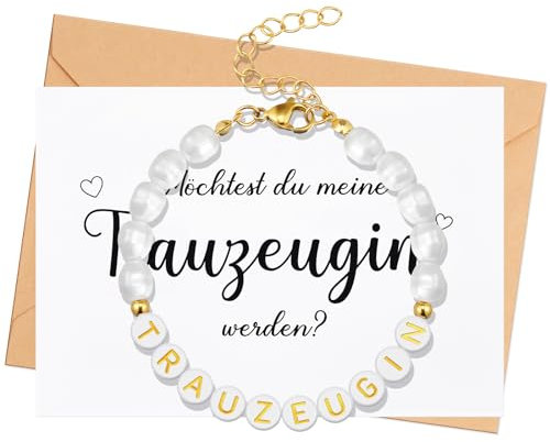 Otuuz Trauzeugin Brautjungfer Geschenk Trauzeugin Fragen Stretch Armband Möchtest Du Meine Brautjungfer Werden Karte mit Umschlag Hochzeit JGA Schmuck(Trauzeugin4)