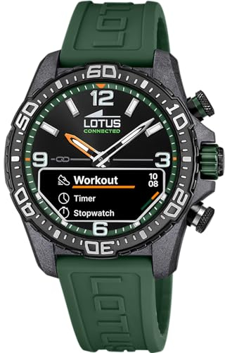LOTUS Montre pour Homme 20000/2 Connected D Boîtier en Fibre de Carbone Noir Bracelet en Caoutchouc Vert