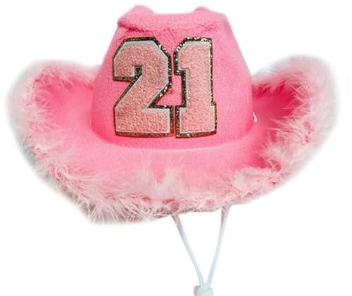 Jiqoe Casquette à large bord pour femme - Chapeau de cowboy occidental avec mentonnière réglable pour une fête, un costume de mariage, Poudre de cheveux rose, S/L