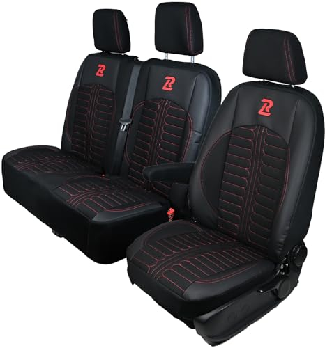 LUCARO Sitzbezüge Auto für Mercedes Sprinter 3 ab 2018 - Sitzbezügesets 1+2 - Auto Sitzbezüge Schwarz rot - Mercedes Sprinter Sitzbezug - Mercedes Sprinter Sitzbezug