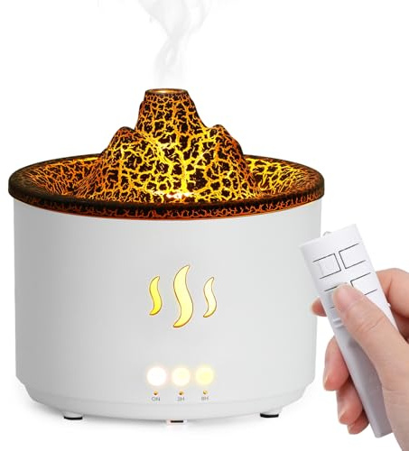 Simpeak 400ml Essential Oil Diffuser with Remote Control, Volcano Shape Ultrasonic Aroma Diffuser with Timer, LED Light, BPA Free diffusers for home/Yoga/Office/Spa - White