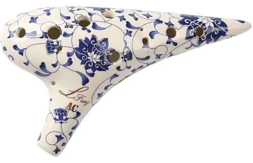 Anfänger-Okarina Keramik-Okarina 12 Löcher Klassisches Seladon-Blumenmuster Alto-AC-Töne Flöte Farbige Glasur Handgefertigtes Tao-Musikinstrument