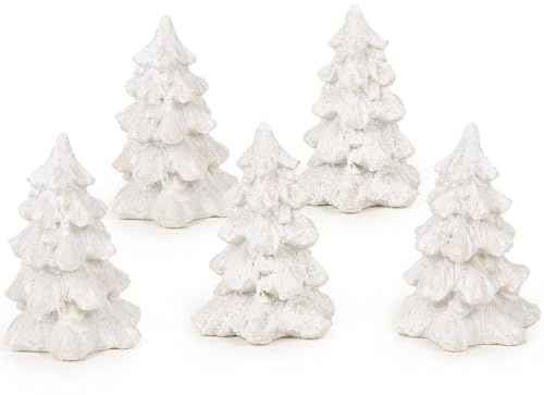 Logbuch-Verlag 5 kleine Baum Figuren weiß Weihnachtsbaum Tannenbaum Miniatur Winter Weihnachten Dekoration 4,5 cm