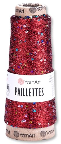 Frida's Wollhaus YarnArt 50 g Paillettes Effektgarn metallic Stricken Häkeln Wolle Garn 10 Farben (8006 | Rot)