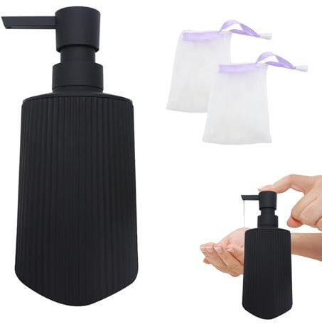 ZOCONE Seifenspender Kunststoff Schwarz 380ml Spülmittelspender Squeeze Matt Handseifenspender mit Seifenbeutel, Flüssigseifenspender Küche Soap Dispenser Seifenspender Bad Soap and Shampoo Dispenser