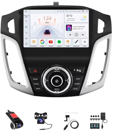 BOJONTN 9 Zoll Android 14 Touchscreen Bildschirm Autoradio 2 Din für Ford Focus 3 Mk3 2011-2017 mit Kabellosem Carplay Bluetooth GPS Navi Lenkradsteuerung Rückfahrkamera(F1 (2+32G))