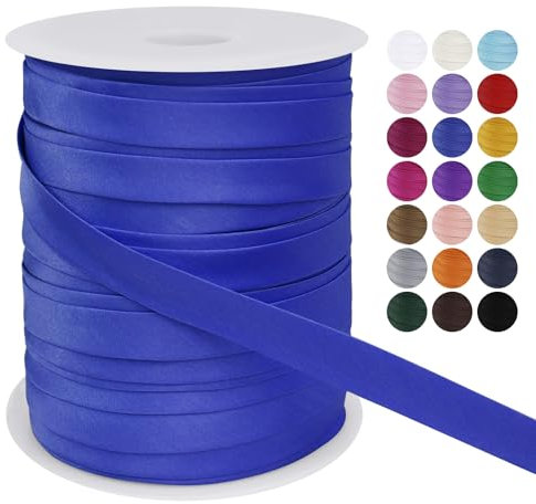 LEREATI Schrägband 15mm x 50m, Einfassband zum Nähen Doppelt Gefaltetes Stoffband aus Polyester Hemming Tape Satin, Nahtband zum Nähen Basteln Dekorationen DIY Handwerk (Königsblau)