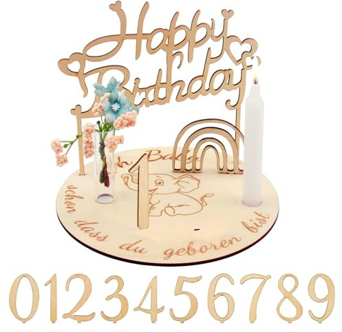 Porte Bougie Chiffre en Bois, Assiette d'anniversaire en Bois Personnalisée avec Bougeoir, Chiffres Arc-en-Ciel 0-9 et Décoration Maison d'anniversaire DIY, Couronne d'anniversaire pour Enfants