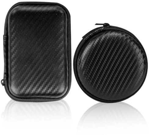 XPEX 2 Stück aufbewahrungsboxen schutzhuelle MP3- / MP4-Player-Hülle passend für Ohrhörer, USB-Kabel, Speicherkarte (rund + quadratisch)