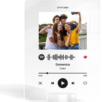 LABORATORIO 102 Targa Plexiglass con Codice Canzone Spotify Scansionabile, Idea Regalo Personalizzabile per Regali Natale, Regalo Uomo e Donna con Titolo e Artista Inseribili, Plexiglass Trasparente