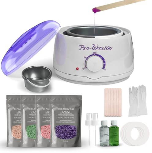 Professional Waxing Kit, Spa-Quality Wax Warmer for Full Body Hair Removal, Painless Hair Removal Heater Machine, Includes 4 x Wax Beads & Silicone Applicator (White)