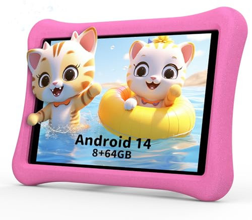 AWOW Android 14 Kinder Kids Tablet HD 10.1”, 2025 Neu 8GB RAM 64GB ROM - Kindertablet Tablet mit Kinder mit Sturzsicherer Hülle Vorinstalliertes, Rosa