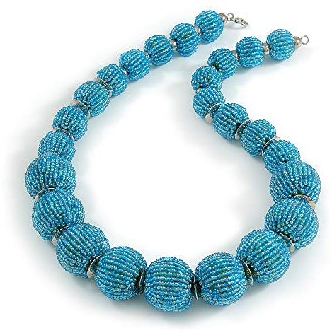 Avalaya Collar grueso de bolas de cristal azul claro, 60 cm de largo